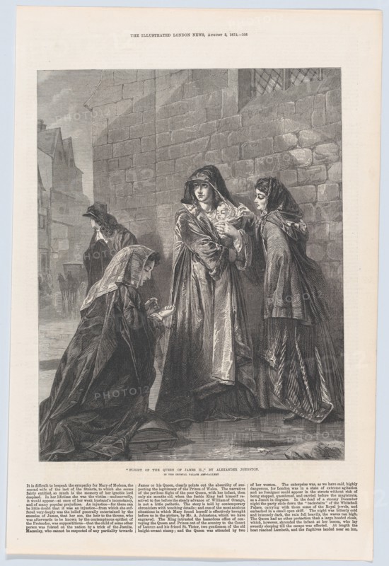 Flight of the Queen of James II, from "Illustrated London News", August 3, 1872.