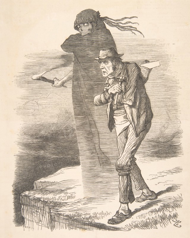 The Tempter (Punch, November 27, 1886), 1886. [Spirit of Anarchy: "What! No Work! Come and enlist with me - I'll find work for you!!"].