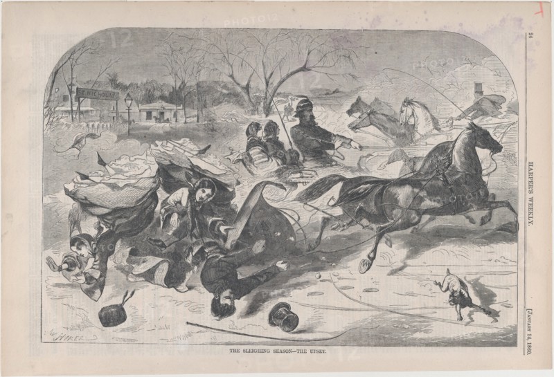 The Sleighing Season - The Upset (Harper's Weekly, Vol. IV), January 14, 1860.