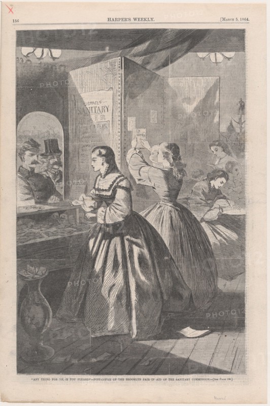 Any Thing for Me, if you Please? Post-Office of the Brooklyn Fair in Aid of the Sanitary Commission (Harper's Weekly, Vol. VIII), March 5, 1864.