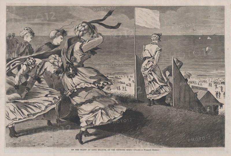 On the Bluff at Long Branch, at the Bathing Hour (Harper's Weekly, Vol. XIV), August 6, 1870.