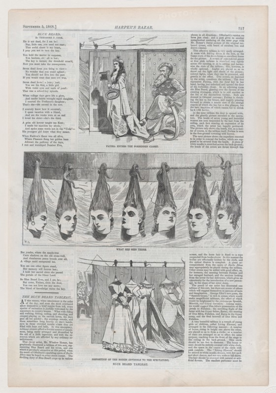 Blue Beard Tableau: Fatima Enters the Forbidden Court; What She Sees There; Disposition of the Bodies (Invisible to the Spectators) (Harper's Bazar, Vol. I), September 5, 1868.