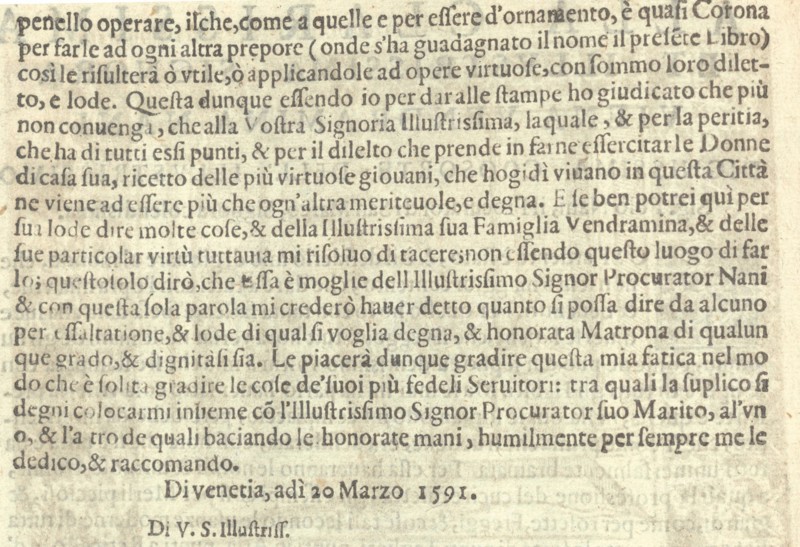 Corona delle Nobili et Virtuose Donne: Libro I-IV, page 2 (verso), 1601.