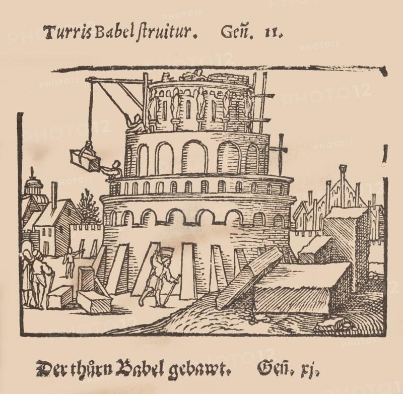 Biblicae Historiae, Artificiosissimis picturis effigiatae Per Sebaldum Behem Pictorem Francoforten/ Biblische Historien Künstlich fürgemalet. Durch den wolberümten Sebald Behem/ Malern zu Franckfurt, ca. 1540. [Building the Tower of Babel].