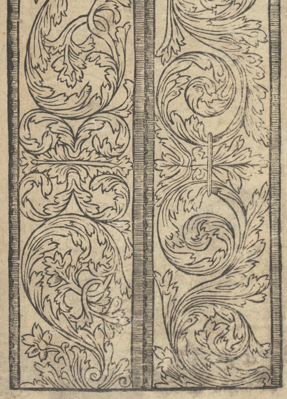Ce est ung tractat de la noble art de leguille ascavoir ouvraiges de spaigne... page 22 (recto), after 1527. [From a pattern book of embroidery, lace and lace making].