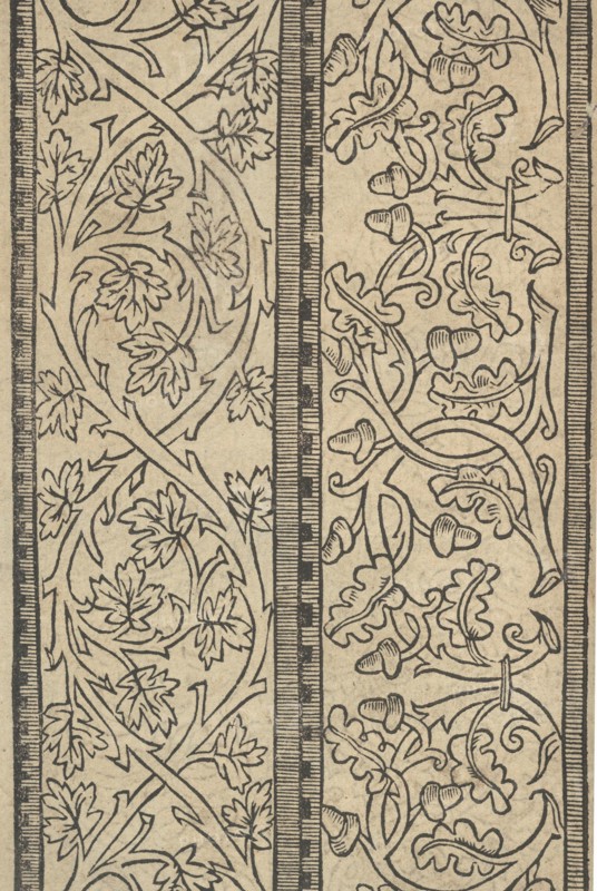 Ce est ung tractat de la noble art de leguille ascavoir ouvraiges de spaigne... page 23 (verso), after 1527. [From a pattern book of embroidery, lace and lace making].