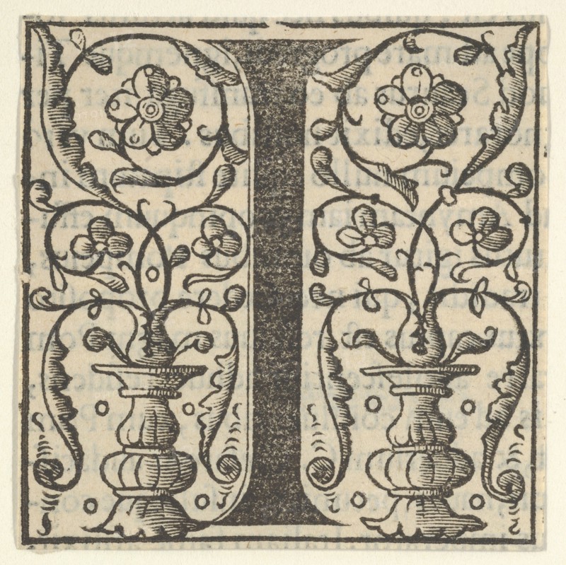 Initial letter I with garlands, mid-16th century.