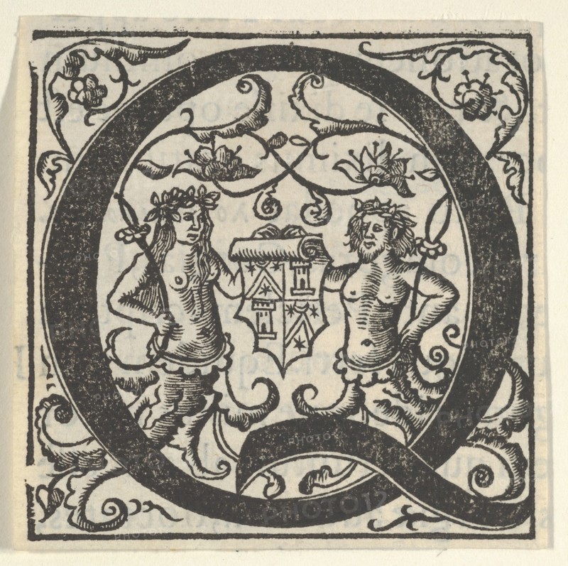 Initial letter Q with coat of arms, mid-16th century.