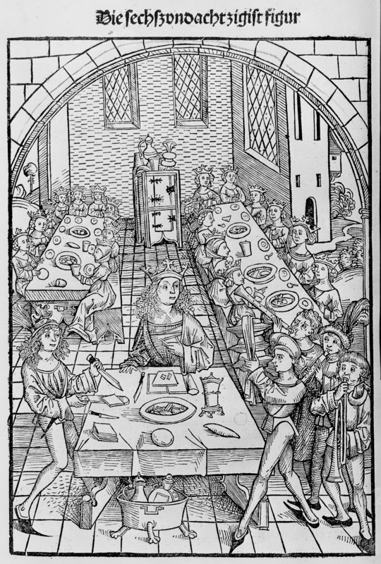 Der Schatzbehalter oder Schrein der waren reichtümer des heils unnd ewyger seligkeit, 1491. [King and queens at a banquet].