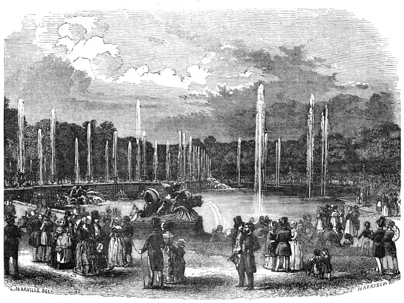 General view of the Fountains at Versailles whilst at work