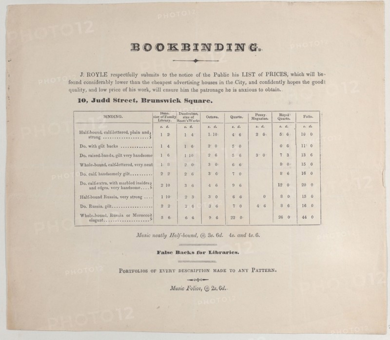Trade card for J. Royle