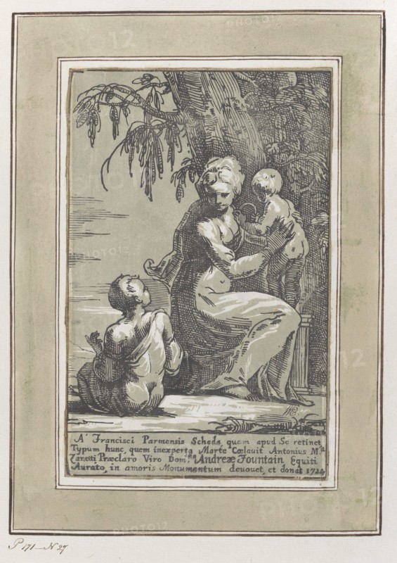 A Woman Standing at the Foot of a Tree Holding an Infant