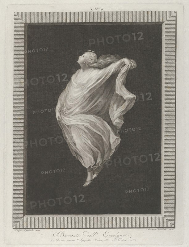 A bacchante seen in profile facing left