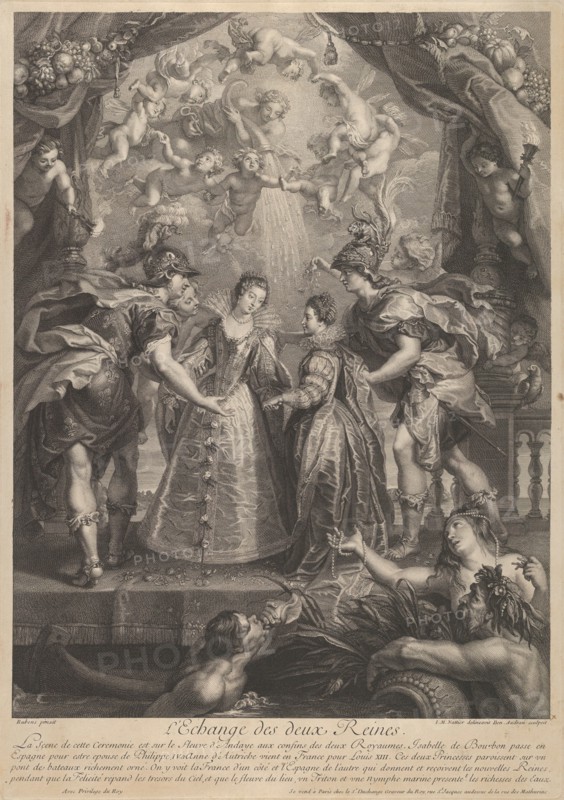 Plate 17: The exchange of the two princesses in Hendaye; allegorical scene with Anne of...