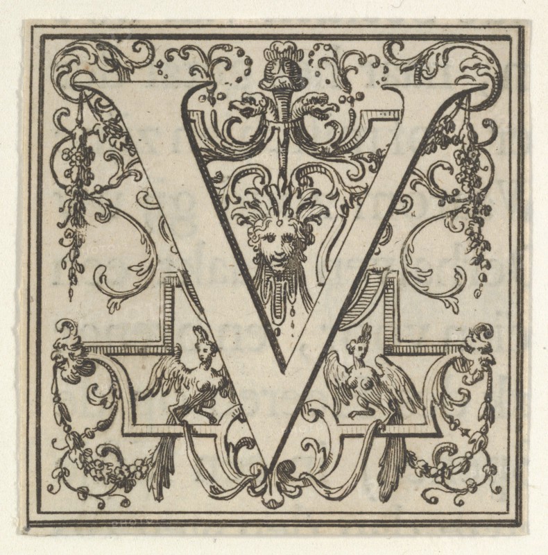 Roman Alphabet letter V with Louis XIV decoration