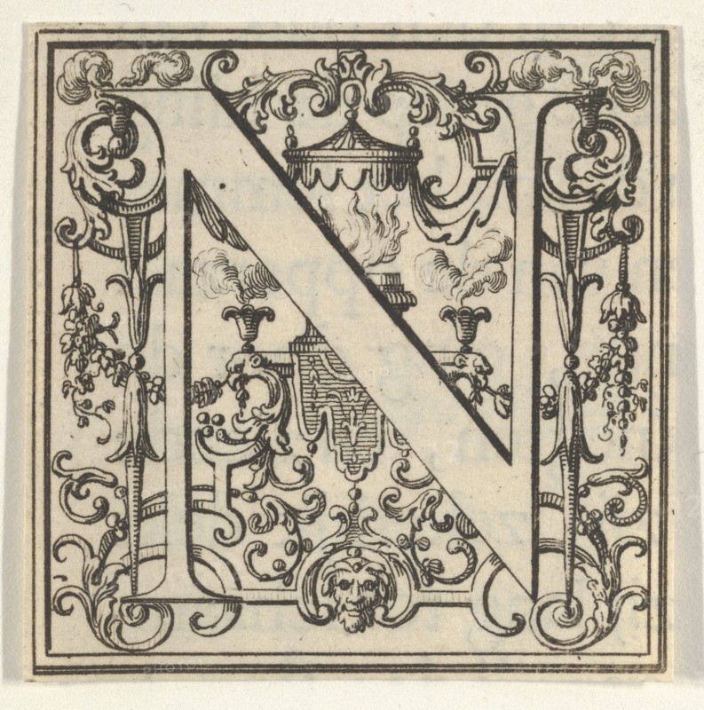 Roman Alphabet letter N with Louis XIV decoration