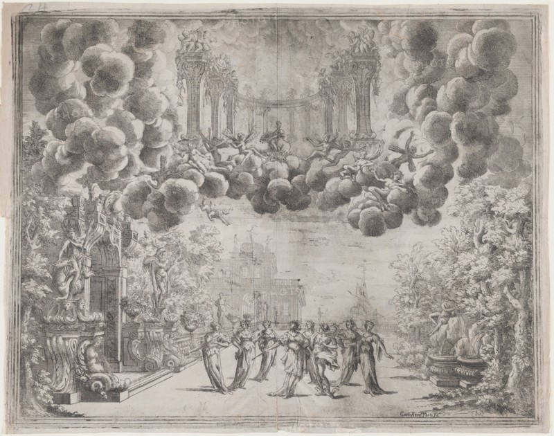 Stage design with allegorical figures; from 'L'Idea di tutti le perfezioni ... Piacenz...