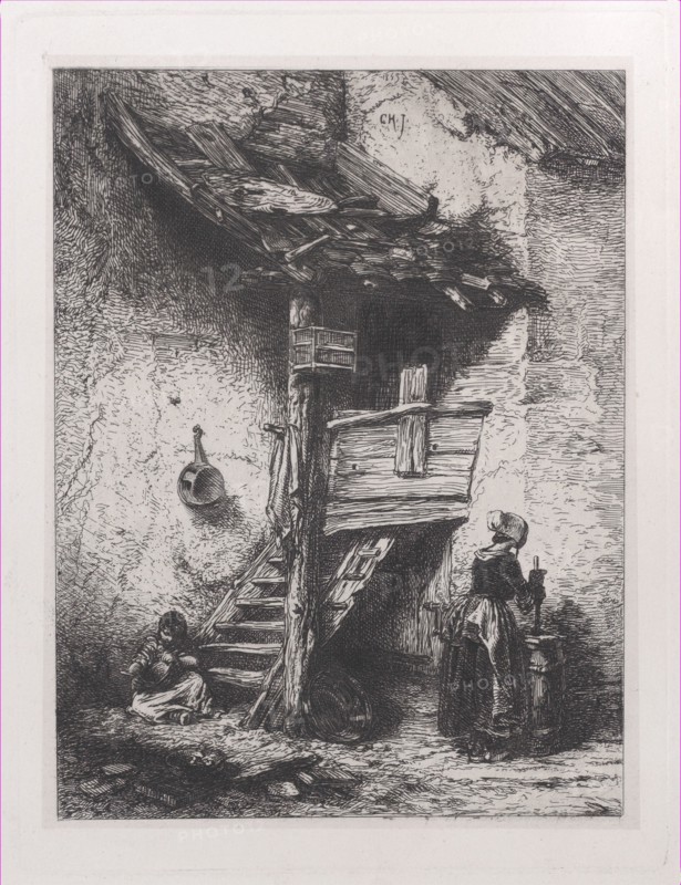 Stairs and Woman Churning