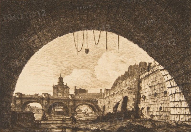 Le Pont-neuf et la Samaritaine de dessous la première arche du Pont-au-Change (Pont-neuf...