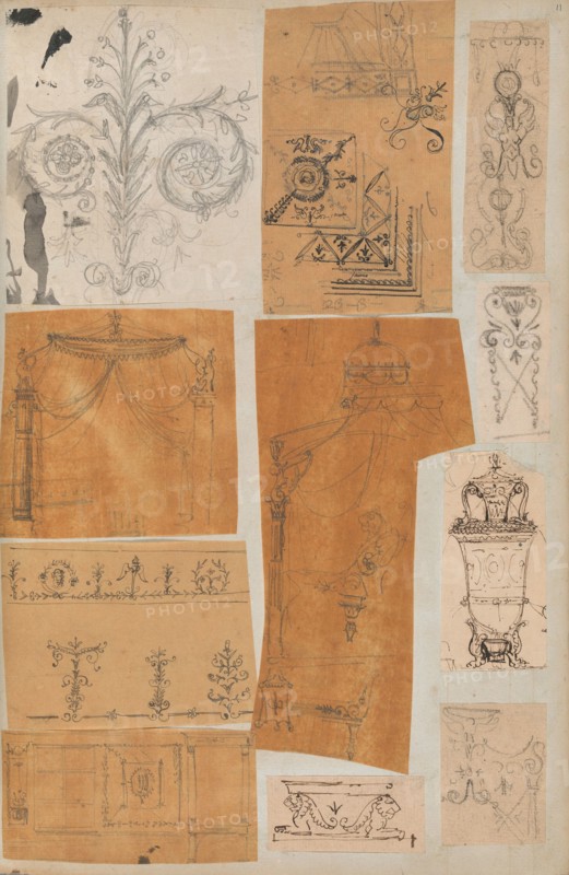 Page from a Scrapbook containing Drawings and Several Prints of Architecture