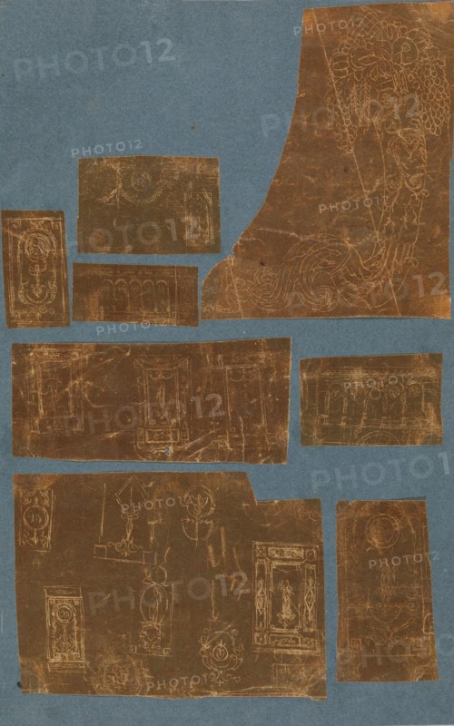 Page from a Scrapbook containing Drawings and Several Prints of Architecture