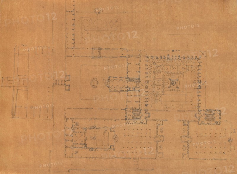 Page from a Scrapbook containing Drawings and Several Prints of Architecture
