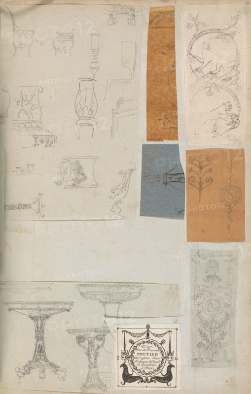 Page from a Scrapbook containing Drawings and Several Prints of Architecture