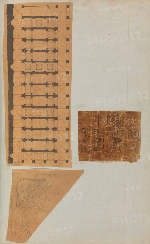 Page from a Scrapbook containing Drawings and Several Prints of Architecture