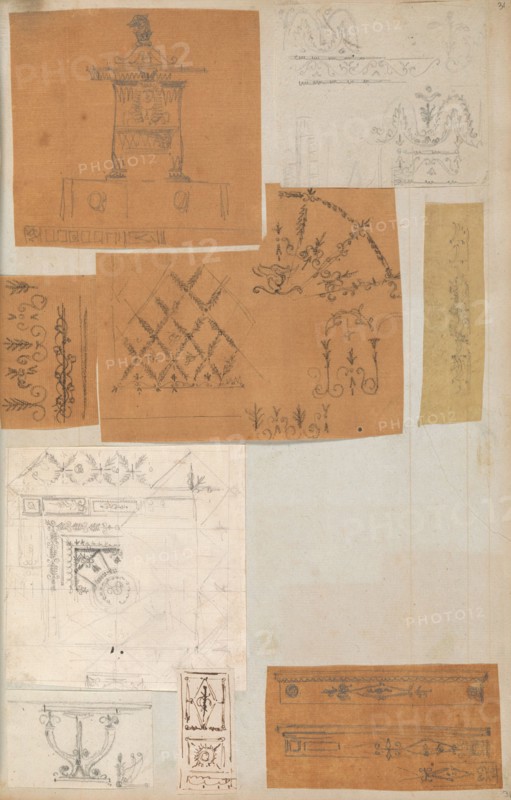 Page from a Scrapbook containing Drawings and Several Prints of Architecture