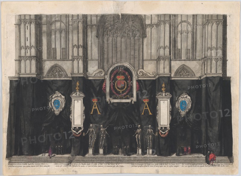 Plate 1: Figures gathered before a curtained wall