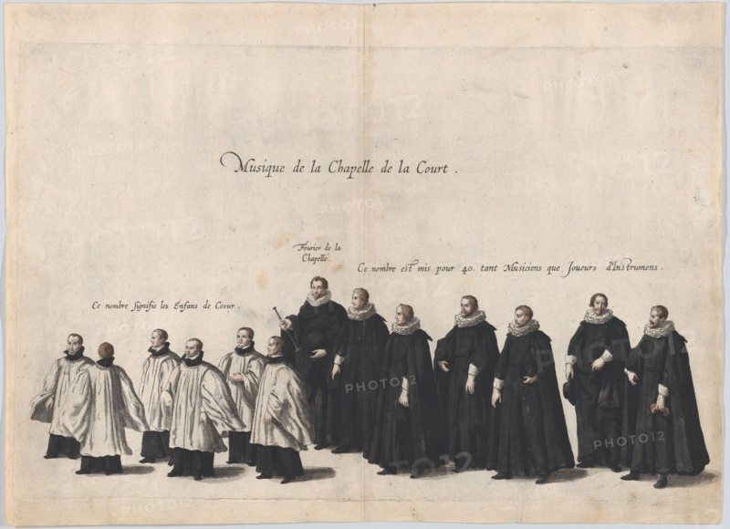 Plate 6: Members of the court chapel choir marching in the funeral procession of Archduke ...