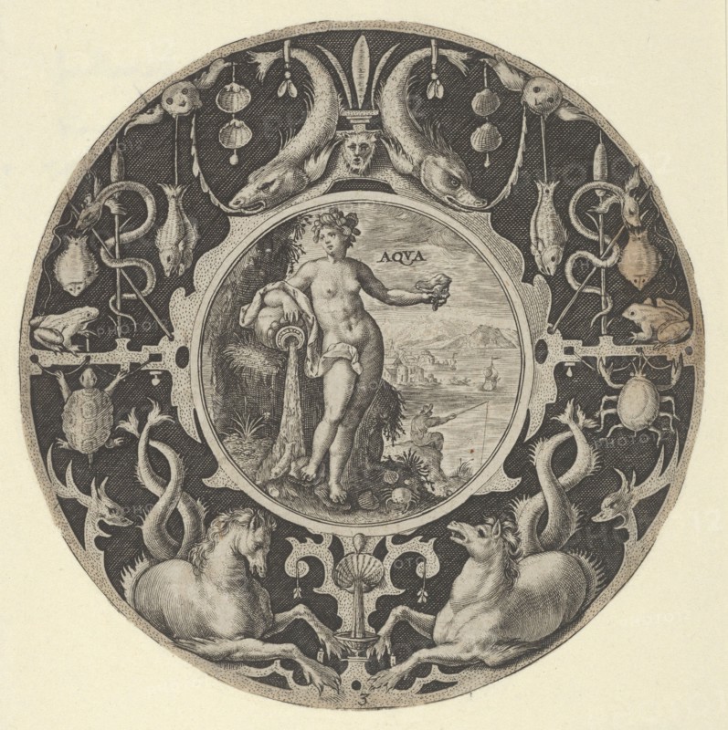 'Aqua' in a Decorative Border with Sea Creatures