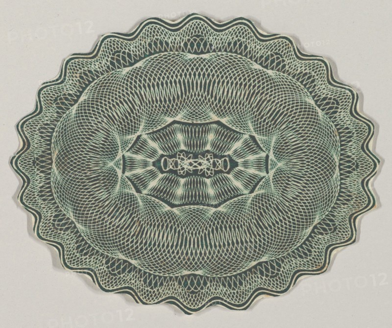 Banknote motif: oval of lathe work ornament with a wavy edge
