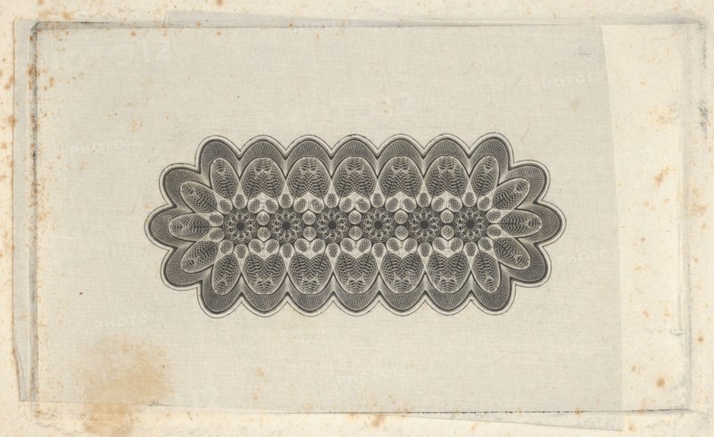 Banknote motifs: panel of lathe work ornament with rounded ends