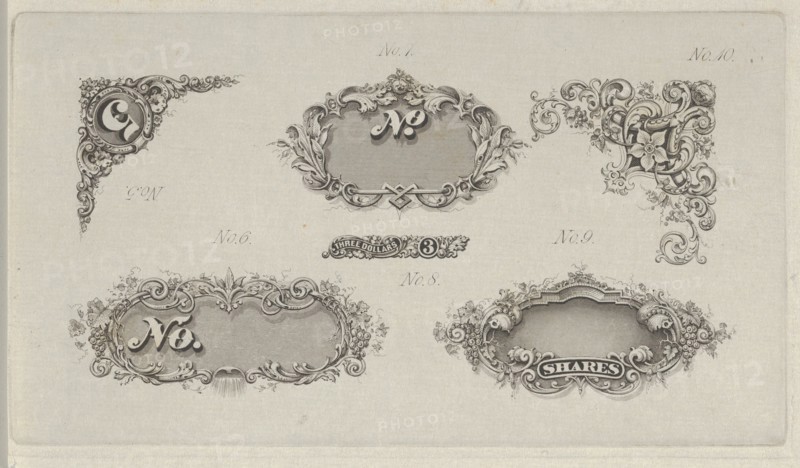 Banknote motifs: six small lathe work designs for corners