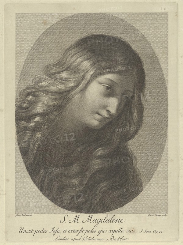 The head of Mary Magdalene looking down to the right