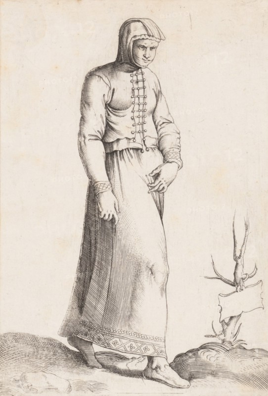 Costume Plate: Woman with Hooded Garment