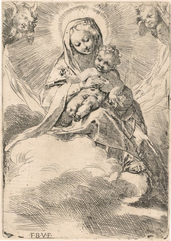 The Virgin seated on a cloud