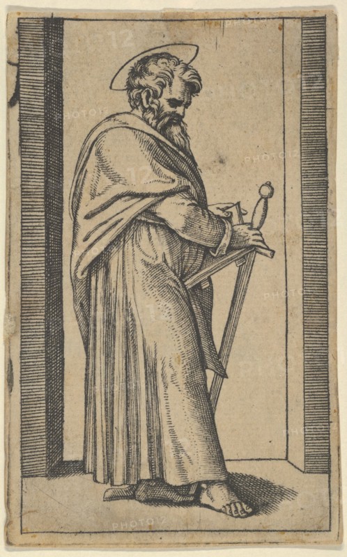 Saint Paul holding a book and a sword facing right