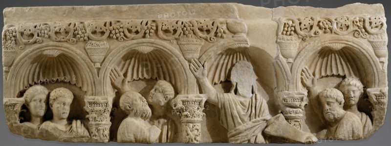Fragment of a Marble Tomb Relief with Christ Giving the Law