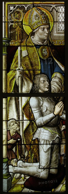 Stained Glass Panel with a Knight and His Patron Saint