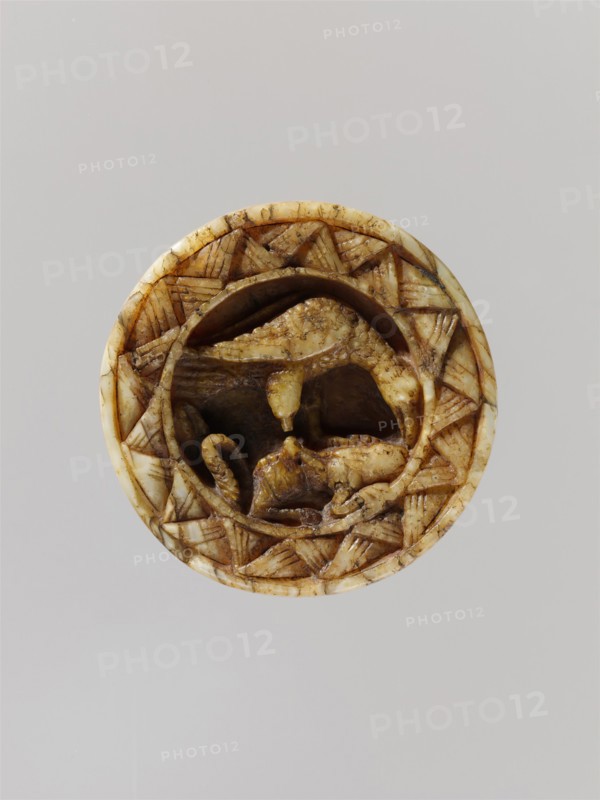 Game Piece with an Eagle Attacking a Hare