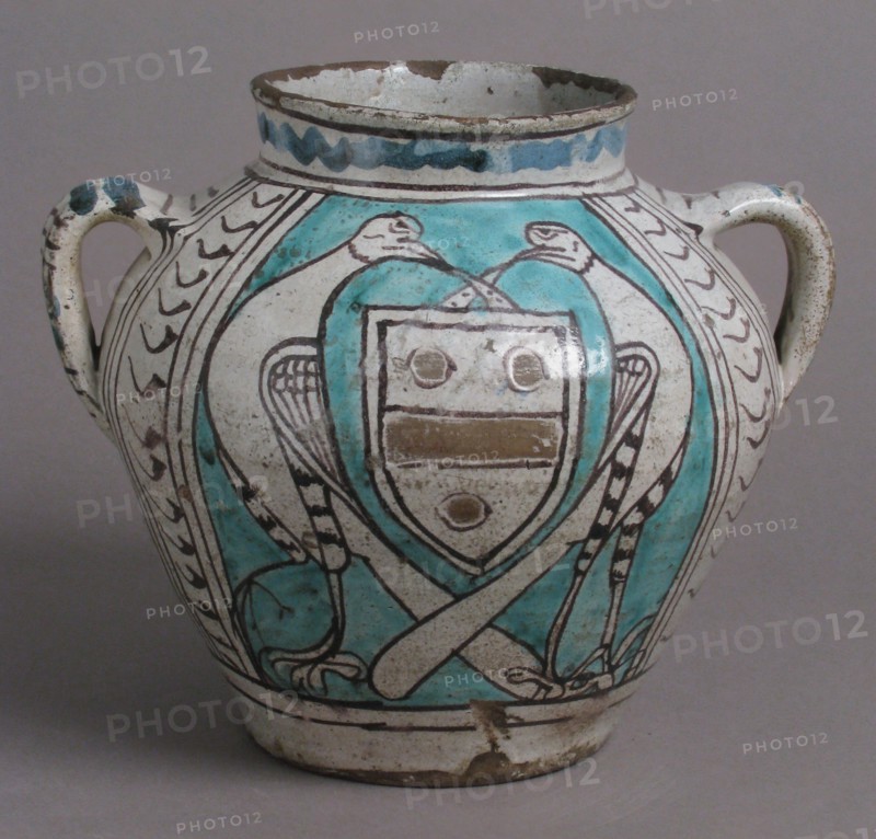 Two-Handled Jar with Birds and a Coat of Arms