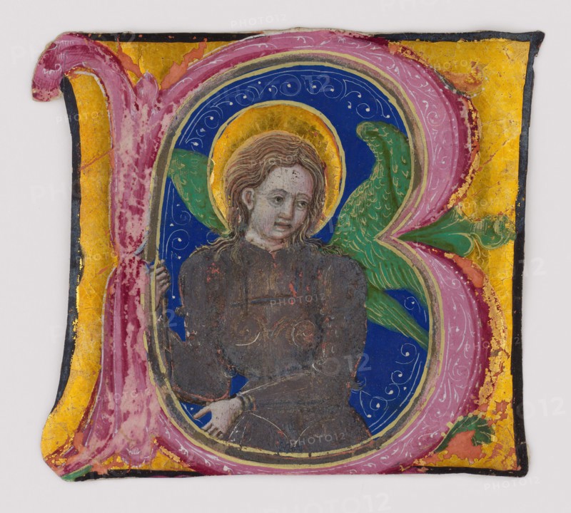Manuscript Leaf Cutting from a Choir Book with an Illuminated Initial B...
