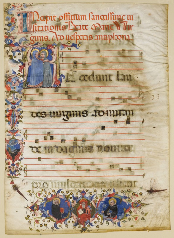 Manuscript Leaf with the Visitation in an Initial A and Cardinal Adam Easton...
