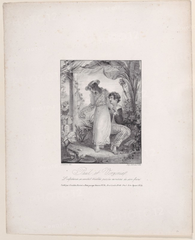 Paul and Virginia, 1805-27. [L'infortunée se sentait troublée par les caresses de son frère - The unfortunate young woman was troubled by the caresses of her brother].