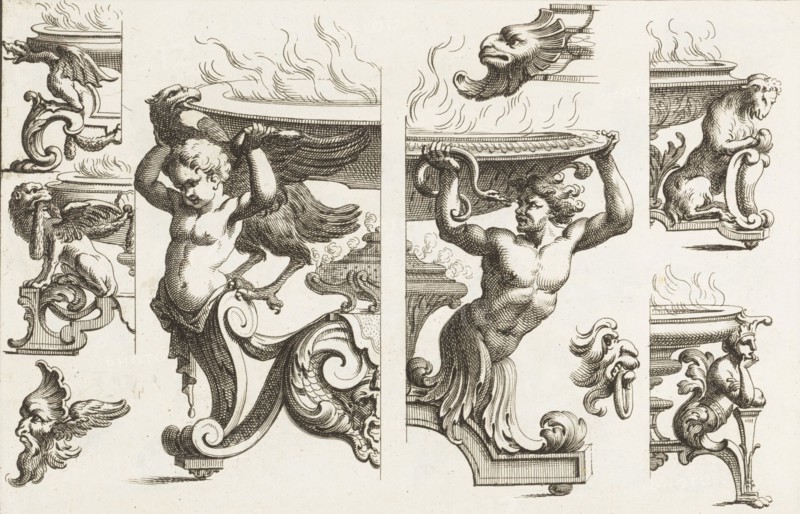 Desseins de Brasiers dont les Ornements peuuent Seruir aux Cuuettes, Tables, et autres Ouurages d'Orfeurerie, Plate 4, 1660-1713. [Desseins de Brasiers dont les Ornements peuvent Servir aux Cuvettes, Tables, et autres Ouvrages d'Orfevrerie].