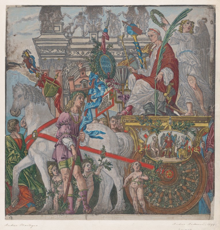 Sheet 9: Julius Caesar in his horse-drawn chariot, from The Triumph of Julius Caesar, 1599.