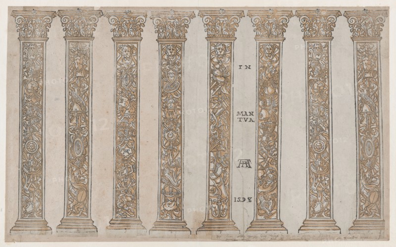 Six Corinthian pilasters for the Triumph, from The Triumph of Julius Caesar, 1598.