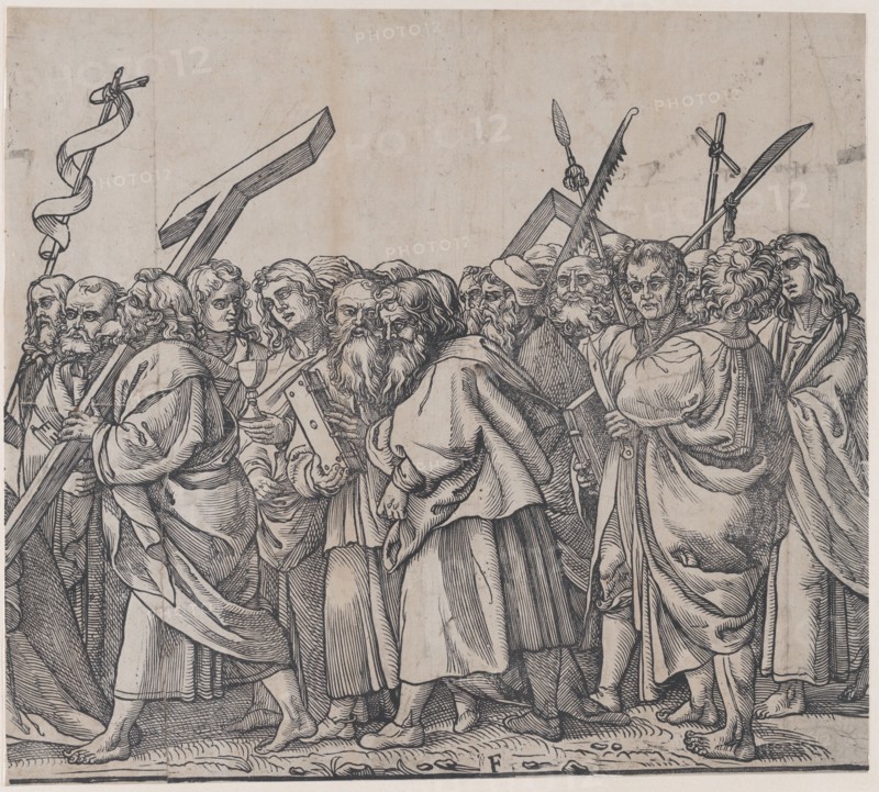 Section F: Saints holding crosses, books, and weapons, from The Triumph of Christ, 1836.
